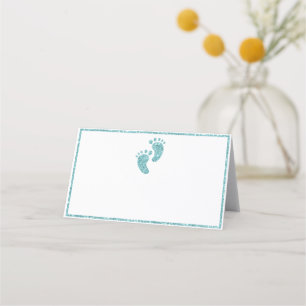 Aquamarine Glitzer Baby Feet Platzkarte   Glam Bab