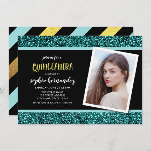 Aquamarine Glitzer-Foto Quinceanera Einladung