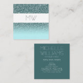 Aquamarine Glitzer-Geschäfts-Karte Quadratische Visitenkarte (Vorne/Hinten)