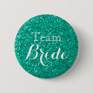 Aquamarine Glitzer Imitate Foil Wedding Team Bride Button