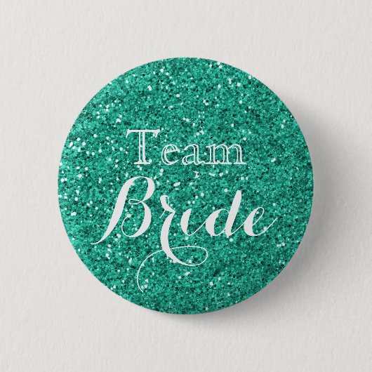 Aquamarine Glitzer Imitate Foil Wedding Team Bride Button (Vorderseite)