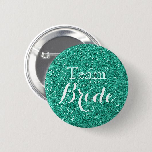 Aquamarine Glitzer Imitate Foil Wedding Team Bride Button (Vorne & Hinten)