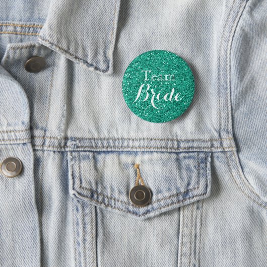 Aquamarine Glitzer Imitate Foil Wedding Team Bride Button (Beispiel)