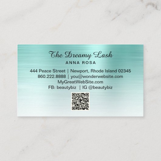 *~* AQUAMARINE Glitzer Lashes QR Brows Extensions Visitenkarte (Rückseite)