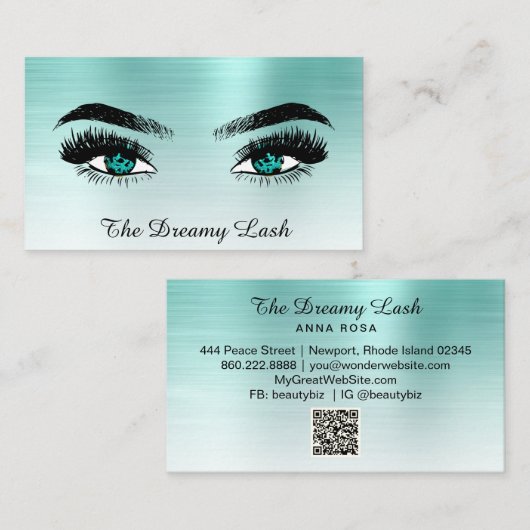 *~* AQUAMARINE Glitzer Lashes QR Brows Extensions Visitenkarte (Vorne/Hinten)