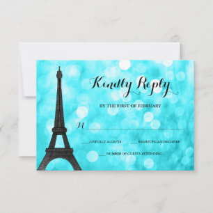 Aquamarine Glitzer-Lichter Paris Bokeh RSVP Karte