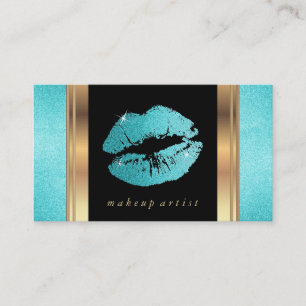Aquamarine Glitzer-Lippen und elegantes Gold Visitenkarte