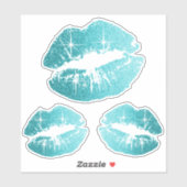 Aquamarine Glitzer Lips - Kiss Cut Aufkleber (Blatt)