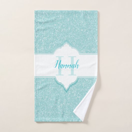 Aquamarine Glitzer Monogram Badehandtücher Badhandtuch Set (Handtuch)