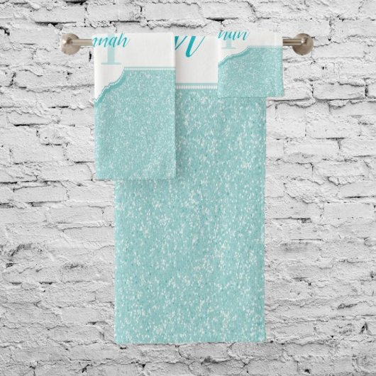 Aquamarine Glitzer Monogram Badehandtücher Badhandtuch Set