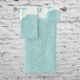 Aquamarine Glitzer Monogram Badehandtücher Badhandtuch Set