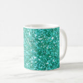 Aquamarine Glitzer-Muster Kaffee-Tasse Kaffeetasse (VorderseiteRechts)
