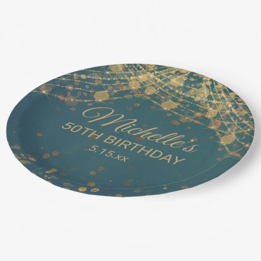 Aquamarine Glitzer-Streichelleuchten Erwachsene Ge Pappteller (Schrägansicht)