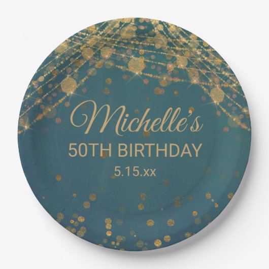 Aquamarine Glitzer-Streichelleuchten Erwachsene Ge Pappteller (Vorderseite)