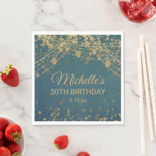 Aquamarine Glitzer-Streichelleuchten Erwachsene Ge Serviette (Beispiel)