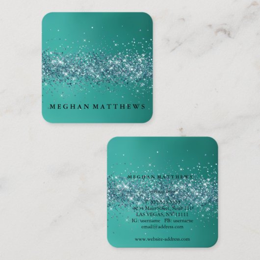 Aquamarine Glitzern Beauty Square Business Card Quadratische Visitenkarte (Vorne/Hinten)