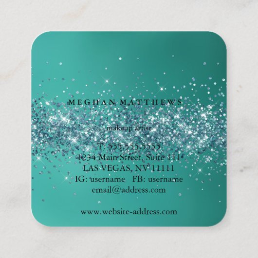 Aquamarine Glitzern Beauty Square Business Card Quadratische Visitenkarte (Rückseite)