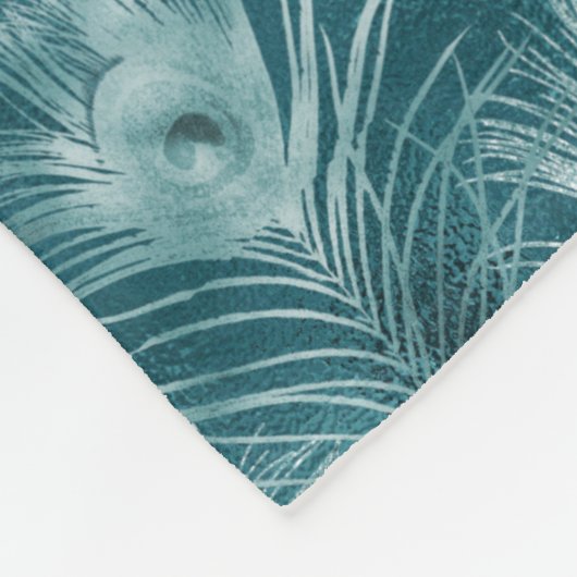 Aquamarine Glitzy Glam Peacock Federn Fleecedecke (Ecke)