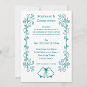 Aquamarine Glocken-Scrollwork-Hochzeit Einladung (Vorderseite)