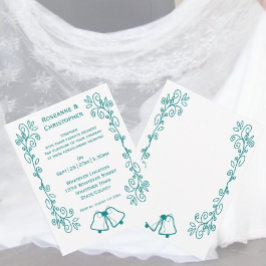 Aquamarine Glocken-Scrollwork-Hochzeit Einladung