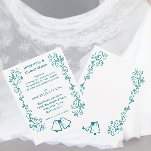 Aquamarine Glocken-Scrollwork-Hochzeit Einladung
