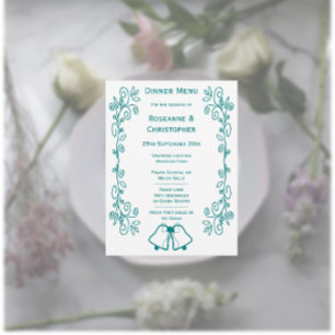 Aquamarine Glocken-Scrollwork-Hochzeit Menükarte