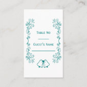 Aquamarine Glocken-Scrollwork-Hochzeit Platzkarte (Vorderseite)
