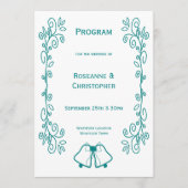 Aquamarine Glocken-Scrollwork-Hochzeit Programm (Vorderseite)