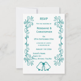 Aquamarine Glocken-Scrollwork-Hochzeit RSVP Karte