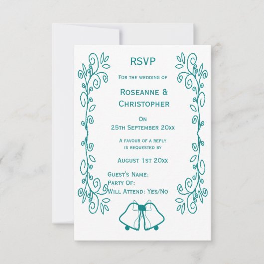 Aquamarine Glocken-Scrollwork-Hochzeit RSVP Karte (Vorderseite)