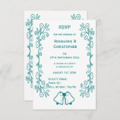 Aquamarine Glocken-Scrollwork-Hochzeit RSVP Karte (Vorne/Hinten)