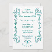 Aquamarine Glocken-Scrollwork-Hochzeit Save The Date (Vorderseite)