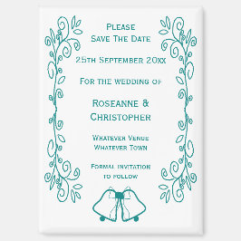 Aquamarine Glocken-Scrollwork-Hochzeit speichern d Magnet