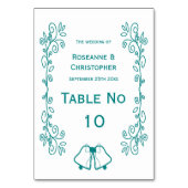 Aquamarine Glocken-Scrollwork-Hochzeit Tischnummer (Rückseite)