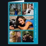 Aquamarine Glückwunsch-Karte mit 5 Fotos Abschluss<br><div class="desc">Fünf Foto Collage Aquamarine Abschluss Card.</div>