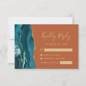 Aquamarine Gold Agate Burnt Orange Wedding RSVP Ca (Vorderseite)