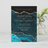 Aquamarine Gold Agate Hochzeit Einladung (Stehend Vorderseite)