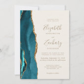 Aquamarine Gold Agate Ivory QR Code Einladung Hoch (Vorderseite)
