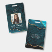 Aquamarine Gold Agate Marble Business Logo Company Ausweis (Front & Back)