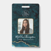 Aquamarine Gold Agate Marble Business Logo Company Ausweis (Front)