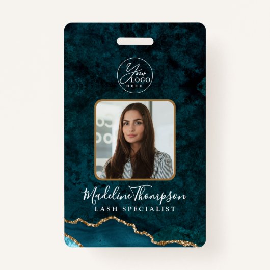 Aquamarine Gold Agate Marble Business Logo Company Ausweis (Vorderseite)