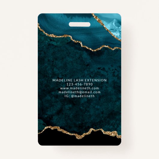 Aquamarine Gold Agate Marble Business Logo Company Ausweis (Rückseite)