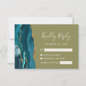 Aquamarine Gold Agate Olive Green Wedding RSVP Car (Vorderseite)