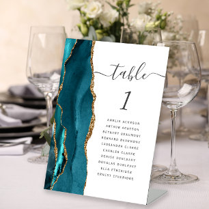 Aquamarine Gold Agate Script-Hochzeitsskripte Tisc Sockelschild