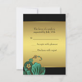 Aquamarine Gold Blume Black Gold Bat Mitzvah UAWG RSVP Karte (Rückseite)