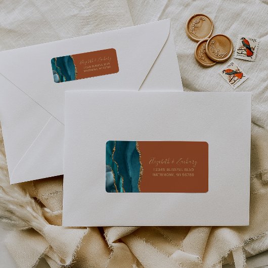 Aquamarine Gold Burnt Orange Rust Wedding Rücksend