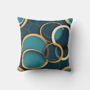 Aquamarine Gold-Circles Kissen