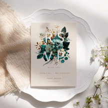 Aquamarine Gold Floral RSVP Card