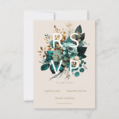 Aquamarine Gold Floral RSVP Card (Vorderseite)