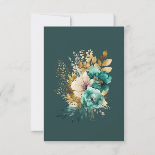 Aquamarine Gold Floral RSVP Card (Rückseite)